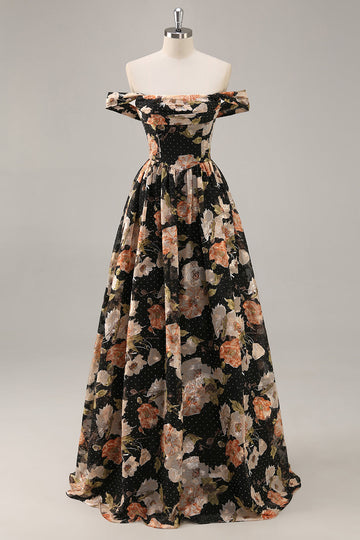 Błyszcząca Czarny Kwiat Kształcie Litery A Długa Sukienki Na Wesele z Koralikami